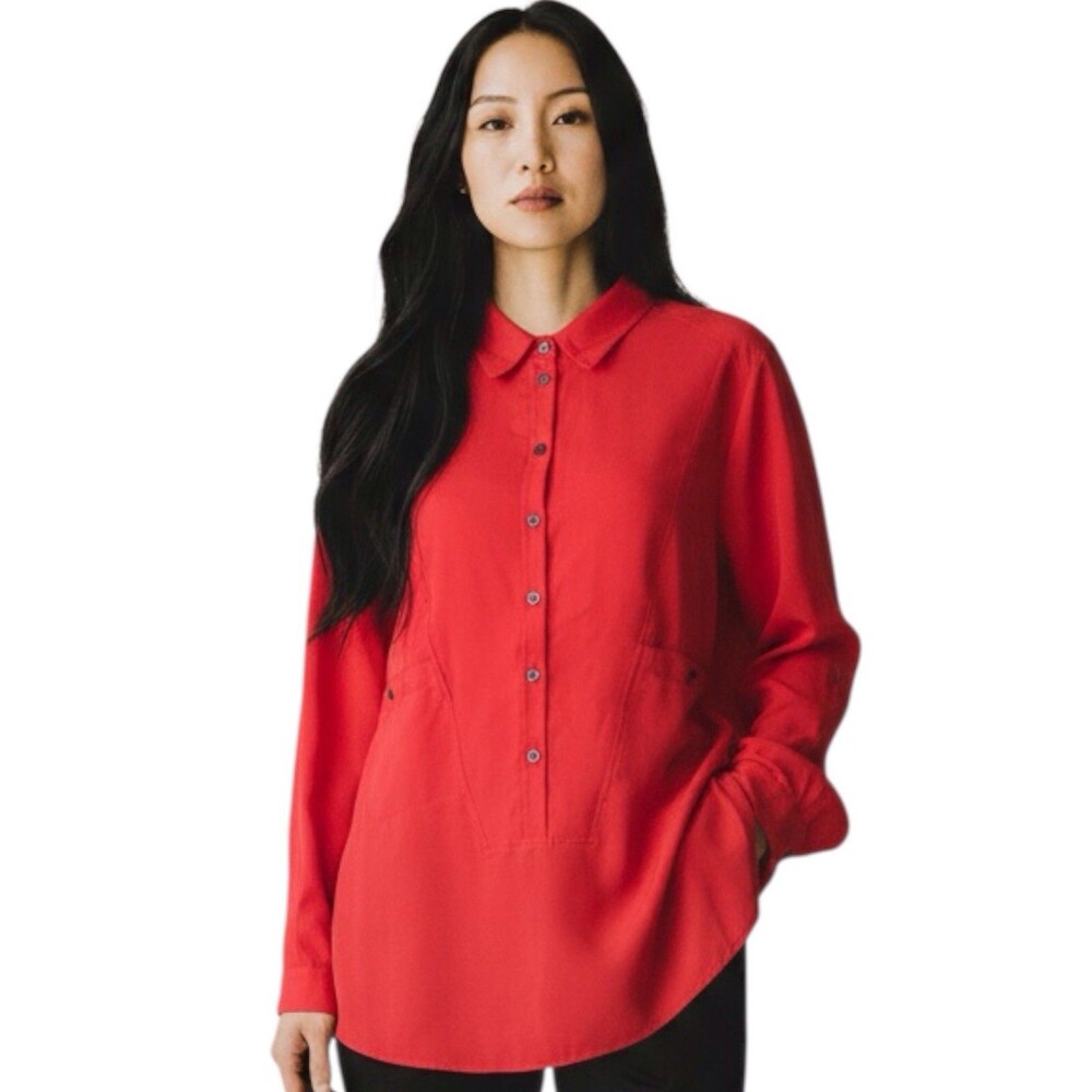 Soft Surroundings 2X FAB Modernist Roll Tab Sleeve Tencel Lyocell Women's